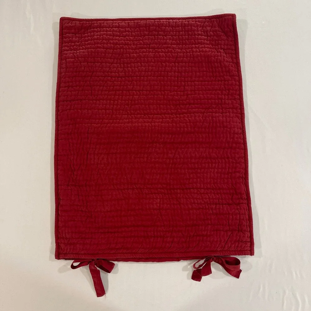 Pottery Barn Habotai Silk Cotton Velvet Quilted Pillow Sham Standard Red Cottage